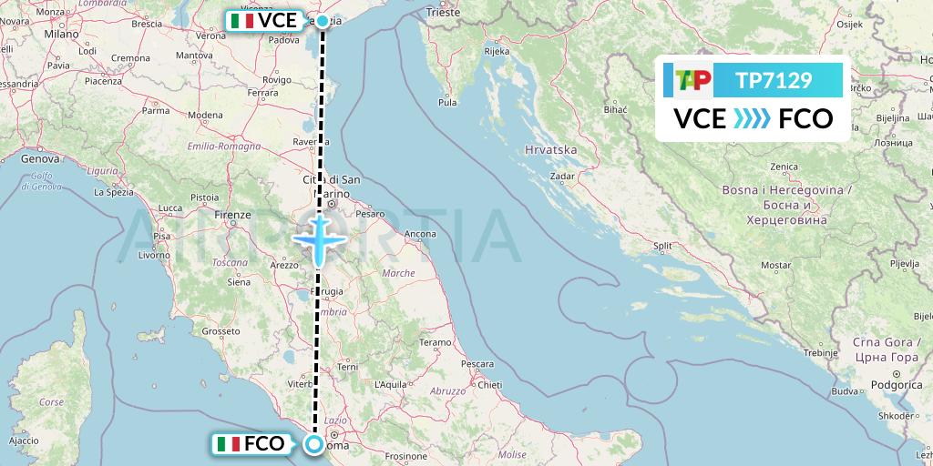 TP7129 TAP Portugal Flight Map: Venice to Rome