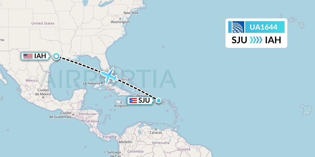 UA1644 United Airlines Flight Map: San Juan to Houston