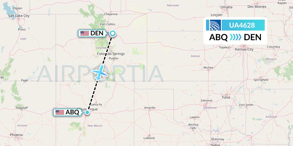 UA4628 United Airlines Flight Map: Albuquerque to Denver