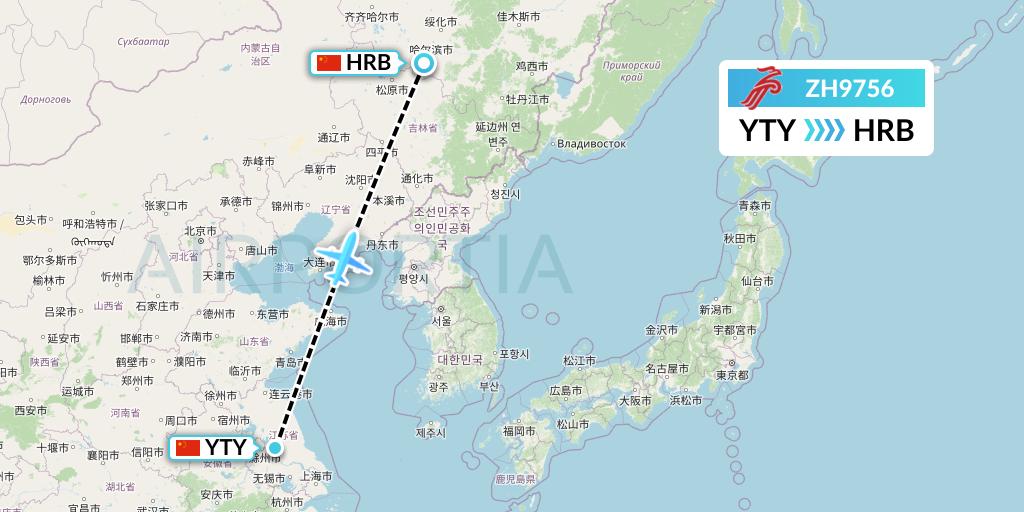 ZH9756 Shenzhen Airlines Flight Map: Yangzhou to Harbin