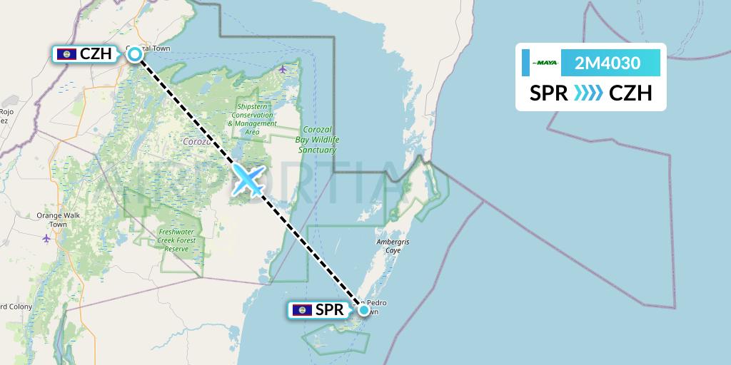 2M4030 Maya Island Air Flight Map: San Pedro to Corozal