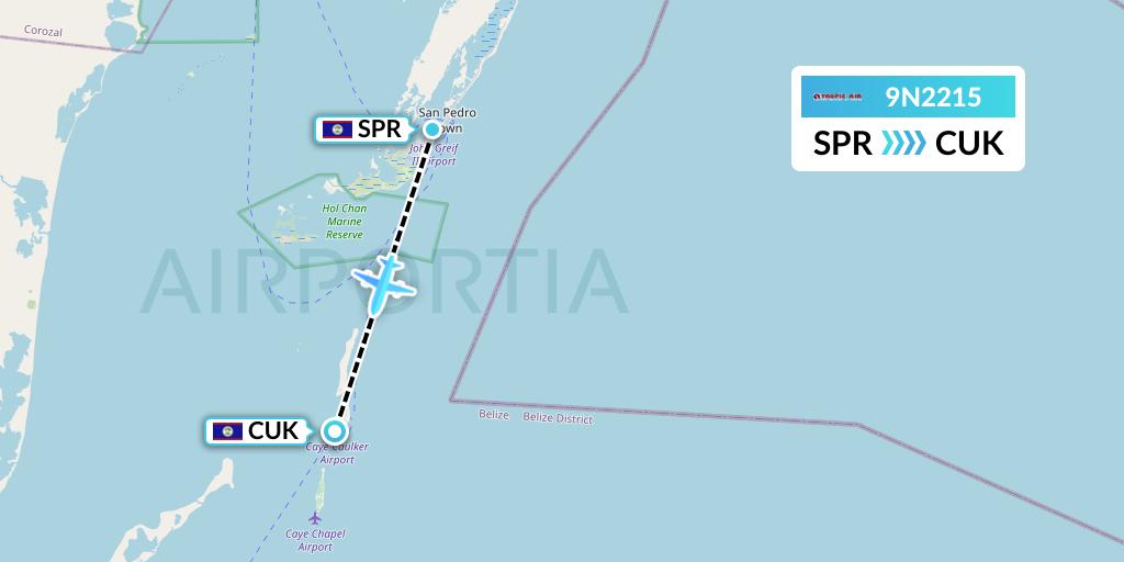 9N2215 Tropic Air Flight Map: San Pedro to Caye Caulker