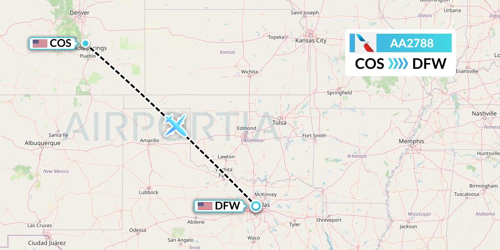 AA2788 American Airlines Flight Map: Colorado Springs to Dallas