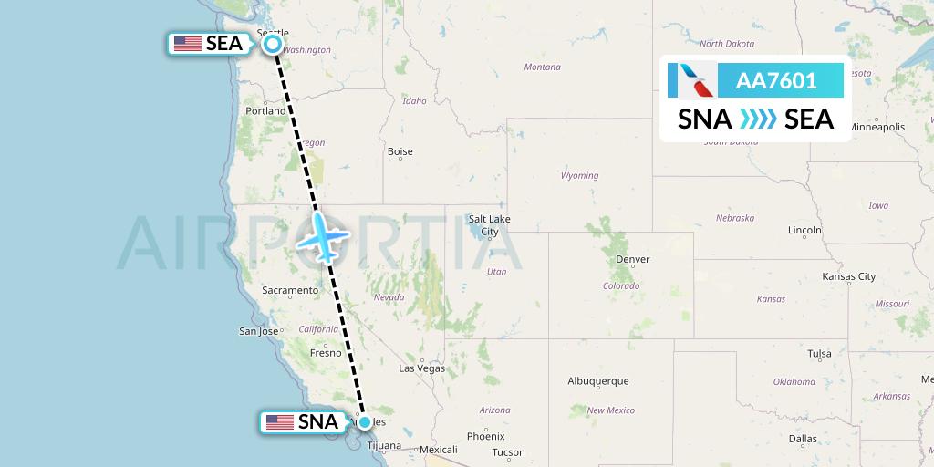 AA7601 American Airlines Flight Map: Orange County to Seattle