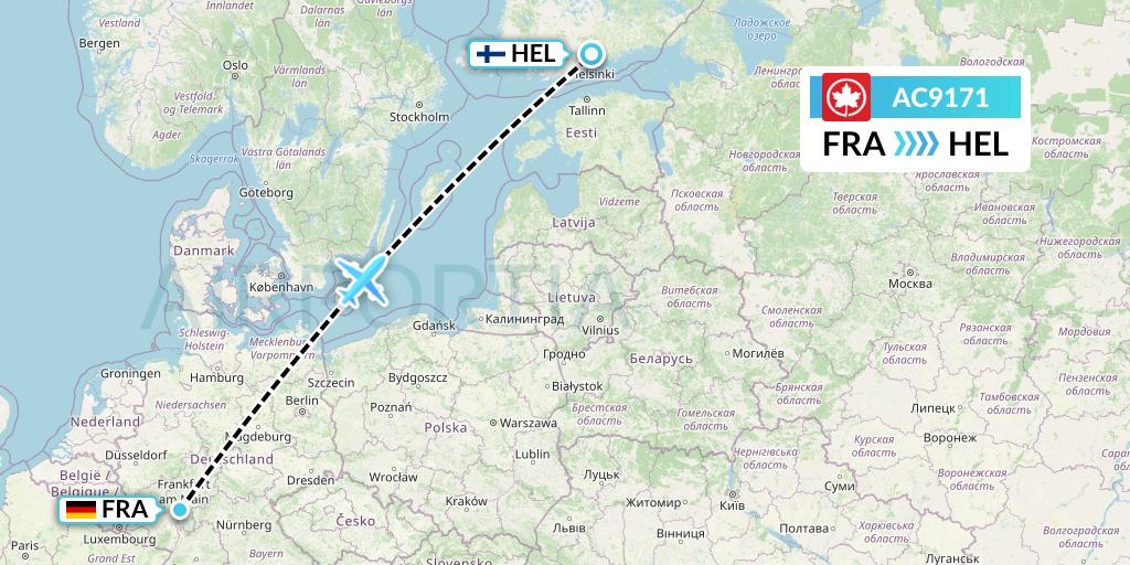 AC9171 Air Canada Flight Map: Frankfurt to Helsinki