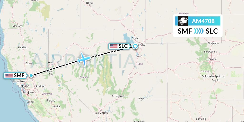 AM4708 Aeromexico Flight Map: Sacramento to Salt Lake City