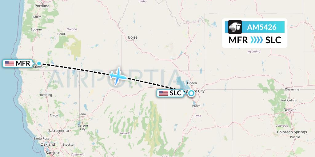 AM5426 Aeromexico Flight Map: Medford to Salt Lake City