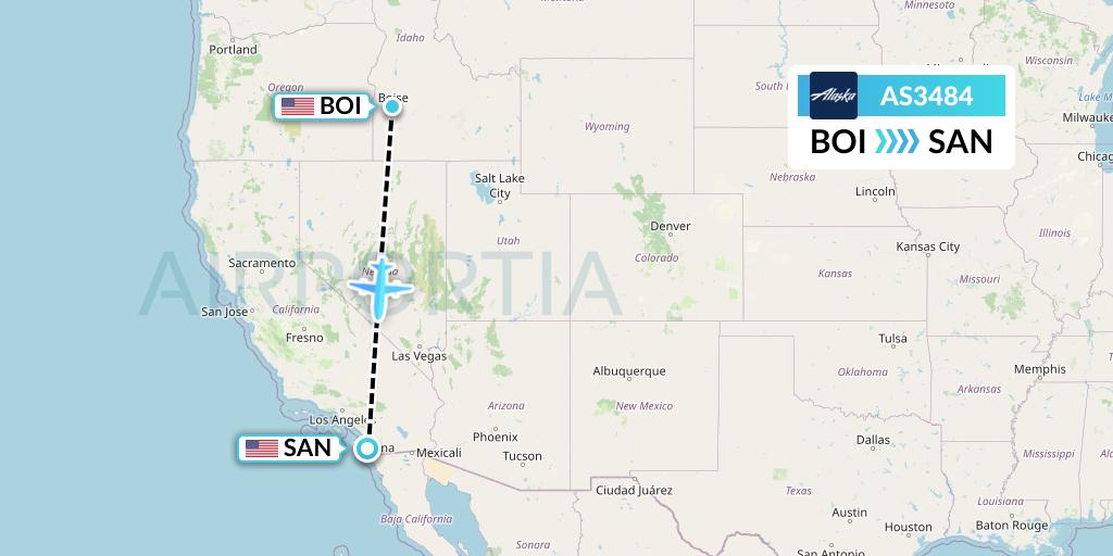 AS3484 Alaska Airlines Flight Map: Boise to San Diego