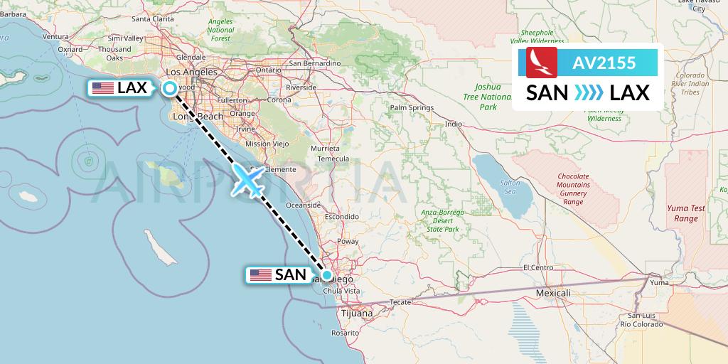 AV2155 Avianca Flight Map: San Diego to Los Angeles