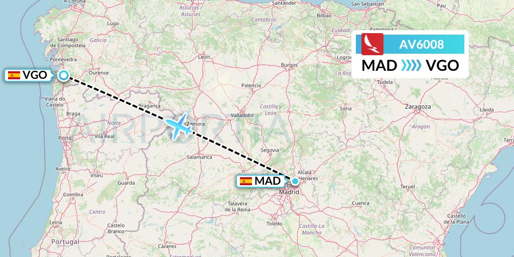 AV6008 Avianca Flight Map: Madrid to Vigo