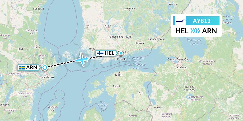AY813 Finnair Flight Map: Helsinki to Stockholm