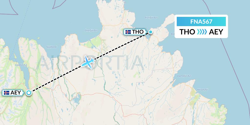 FNA567 Norlandair Flight Map: Thorshofn to Akureyri