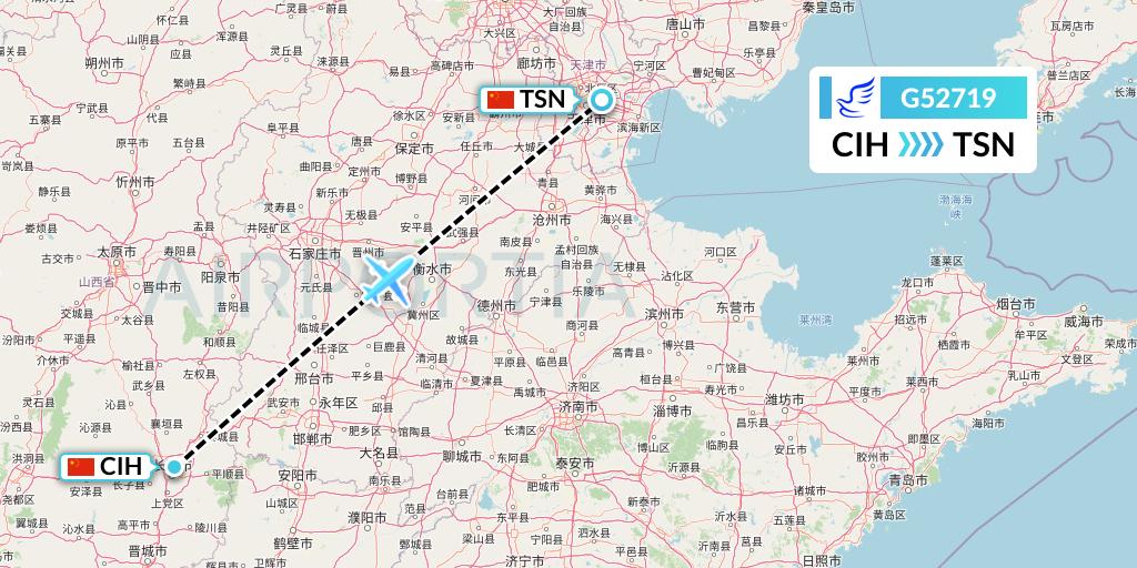 G52719 China Express Airlines Flight Map: Changzhi to Tianjin