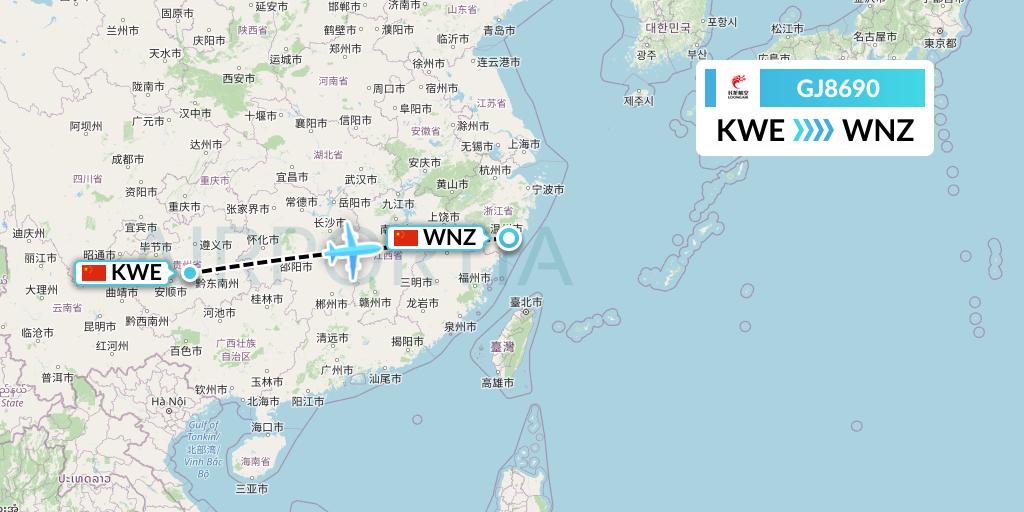 GJ8690 Loong Airlines Flight Map: Guiyang to Wenzhou