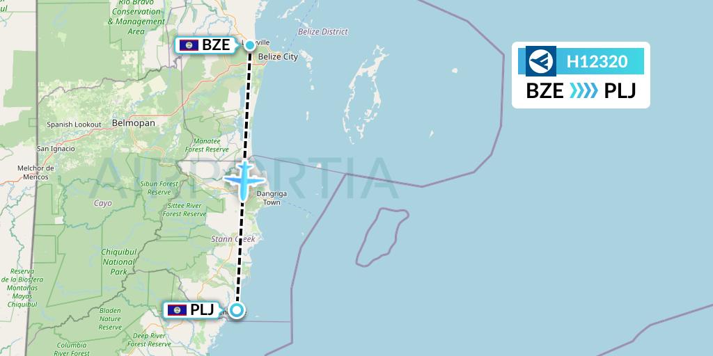 H12320 Hahn Air Systems Flight Map: Belize City to Placencia