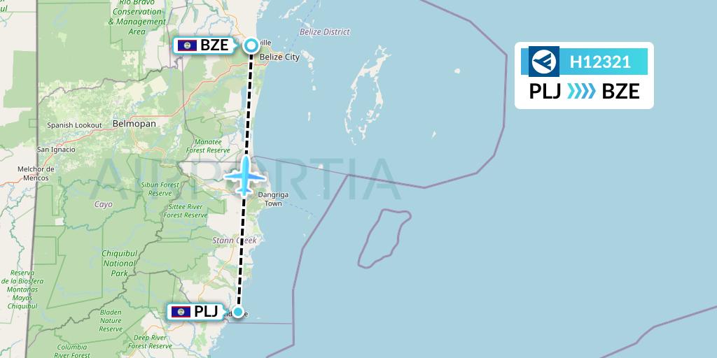 H12321 Hahn Air Systems Flight Map: Placencia to Belize City