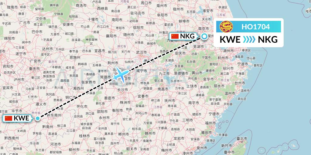 HO1704 Juneyao Airlines Flight Map: Guiyang to Nanjing
