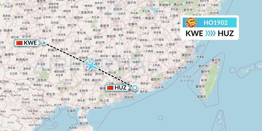 HO1902 Juneyao Airlines Flight Map: Guiyang to Huizhou