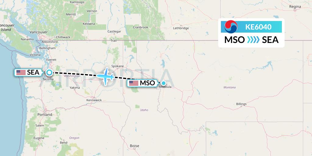 KE6040 Korean Air Flight Map: Missoula to Seattle