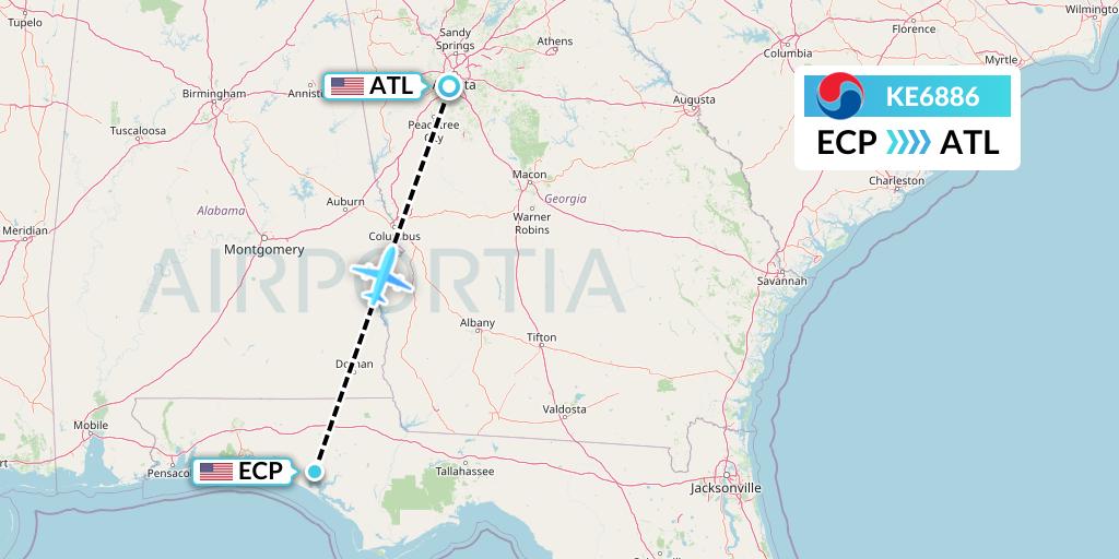 KE6886 Korean Air Flight Map: Panama City to Atlanta