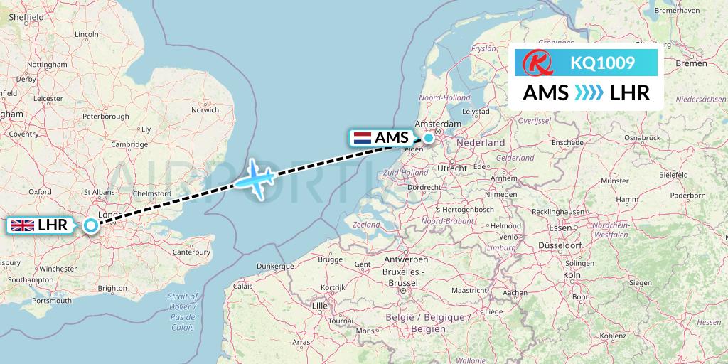KQ1009 Kenya Airways Flight Map: Amsterdam to London