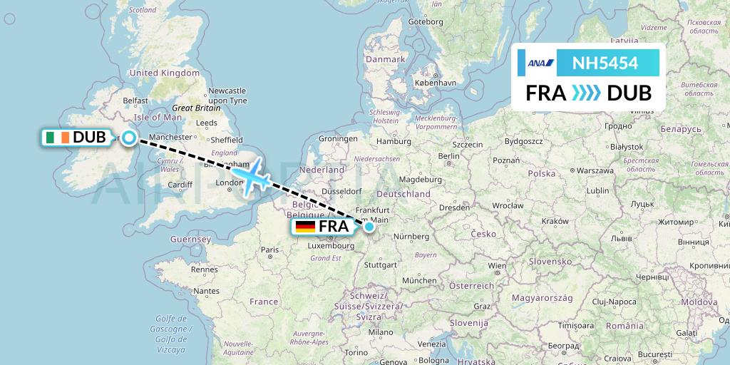 NH5454 All Nippon Airways Flight Map: Frankfurt to Dublin