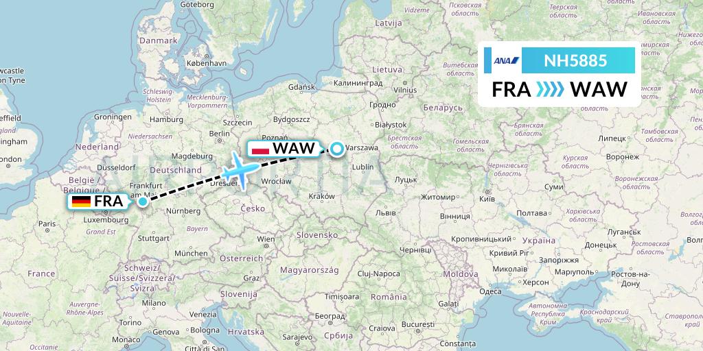 NH5885 All Nippon Airways Flight Map: Frankfurt to Warsaw