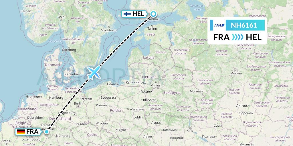 NH6161 All Nippon Airways Flight Map: Frankfurt to Helsinki
