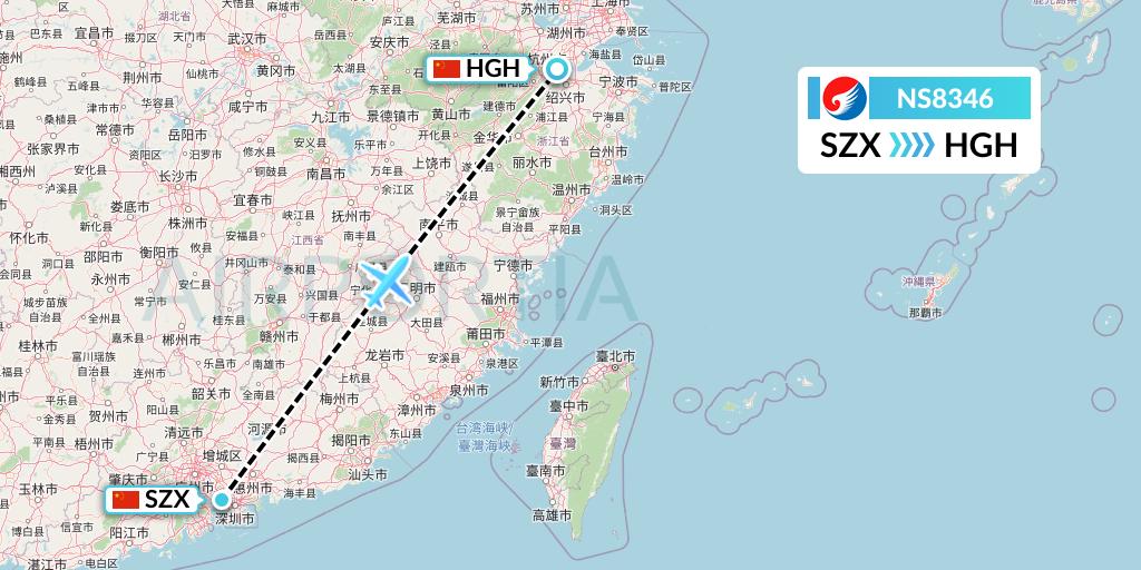 NS8346 Hebei Airlines Flight Map: Shenzhen to Hangzhou