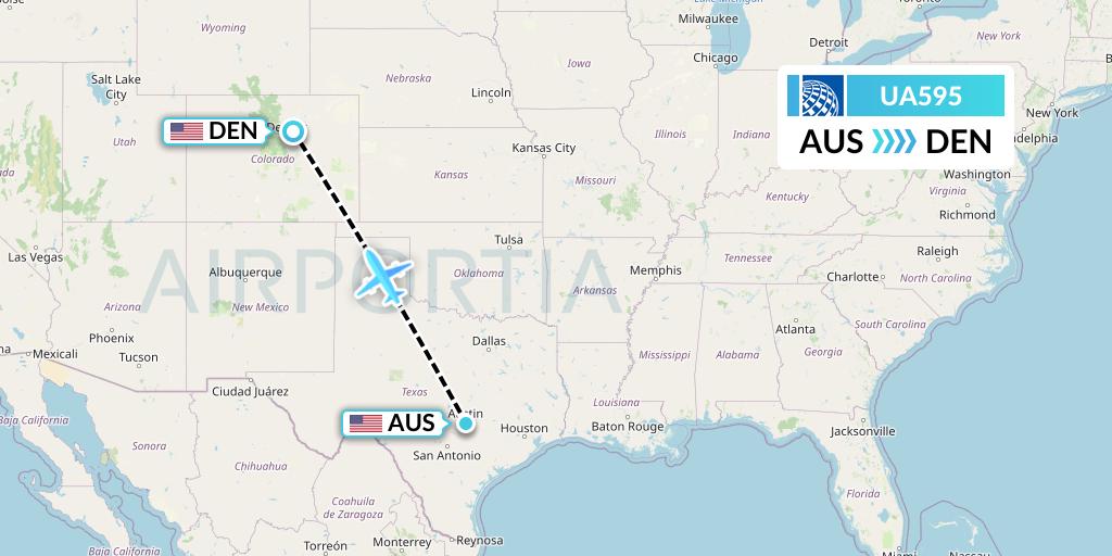 UA595 United Airlines Flight Map: Austin to Denver