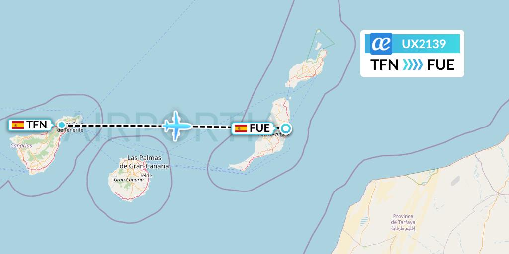 UX2139 Air Europa Flight Map: Tenerife to Fuerteventura