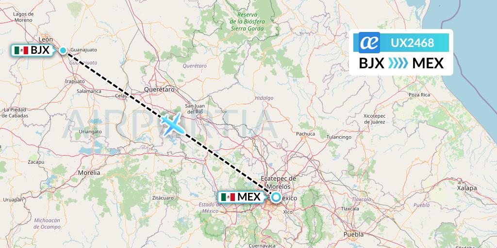 UX2468 Air Europa Flight Map: Silao to Mexico City