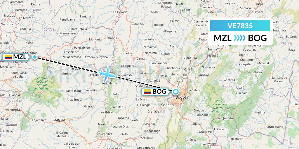 VE7835 Easyfly Flight Map: Manizales to Bogota