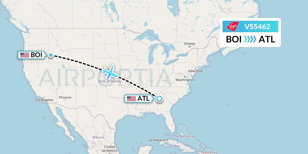 VS5462 Virgin Atlantic Airways Flight Map: Boise to Atlanta