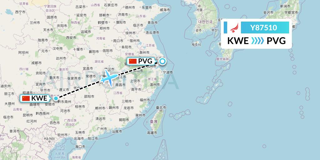 Y87510 Yangtze River Express Flight Map: Guiyang to Shanghai
