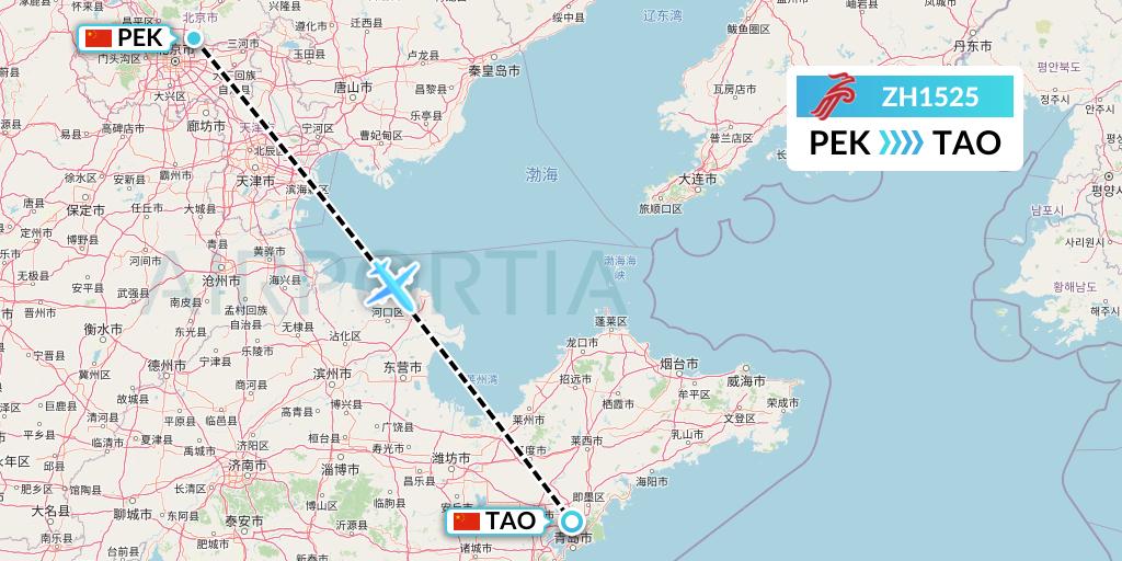ZH1525 Shenzhen Airlines Flight Map: Beijing to Qingdao
