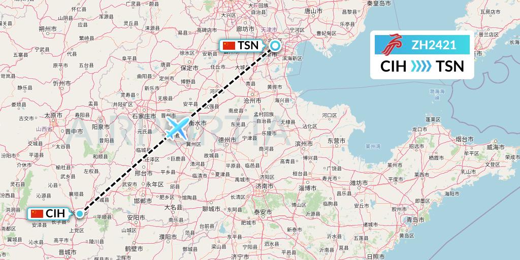 ZH2421 Shenzhen Airlines Flight Map: Changzhi to Tianjin
