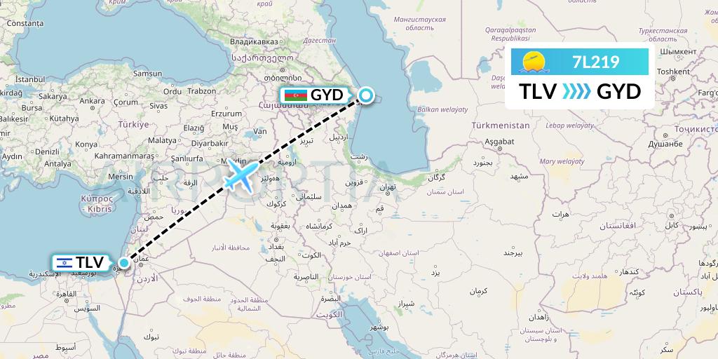 7L219 Silk Way West Airlines Flight Map: Tel Aviv to Baku