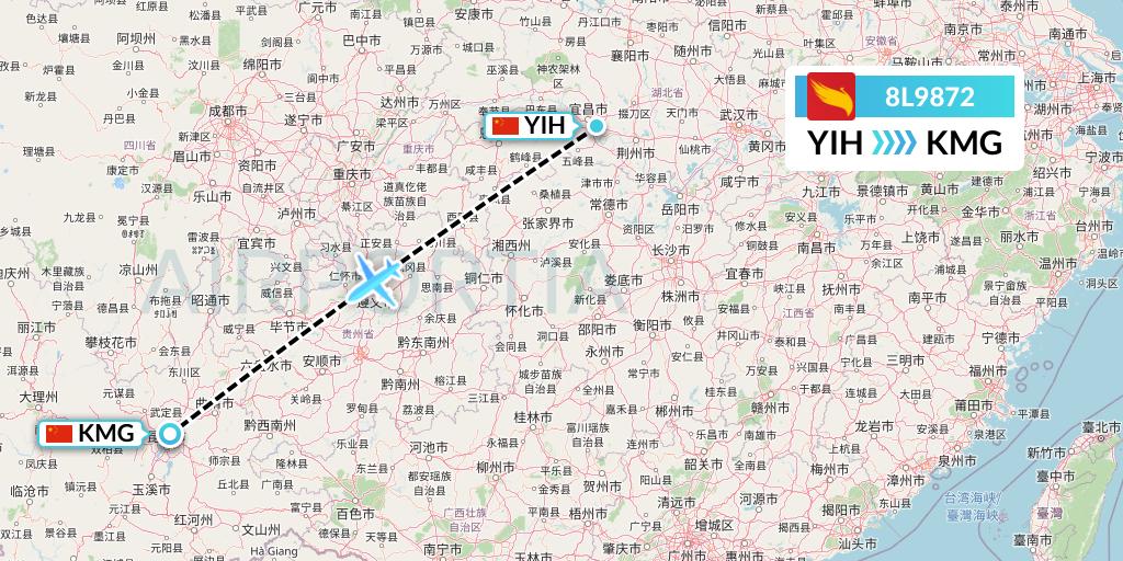 8L9872 Lucky Air Flight Map: Yichang to Kunming
