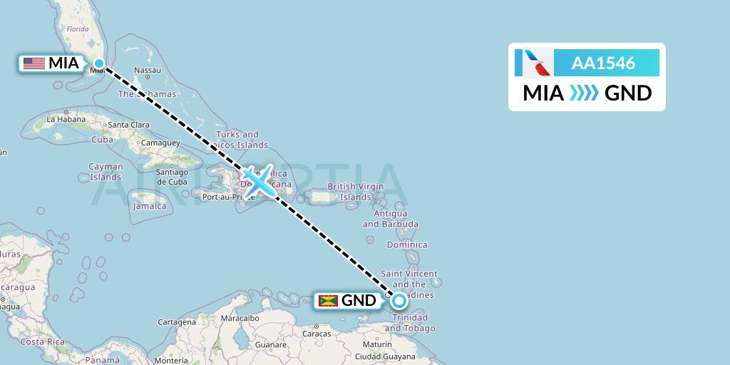 AA1546 American Airlines Flight Map: Miami to Point Salines