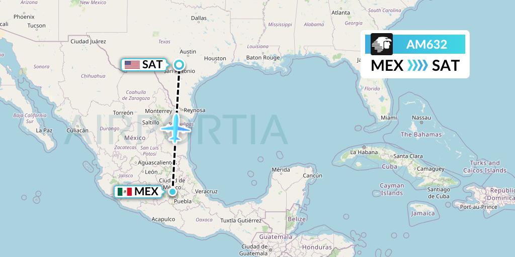 AM632 Aeromexico Flight Map: Mexico City to San Antonio