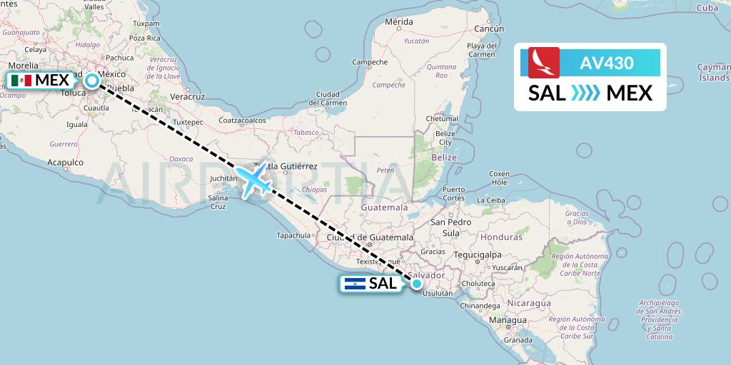 AV430 Avianca Flight Map: San Salvador to Mexico City