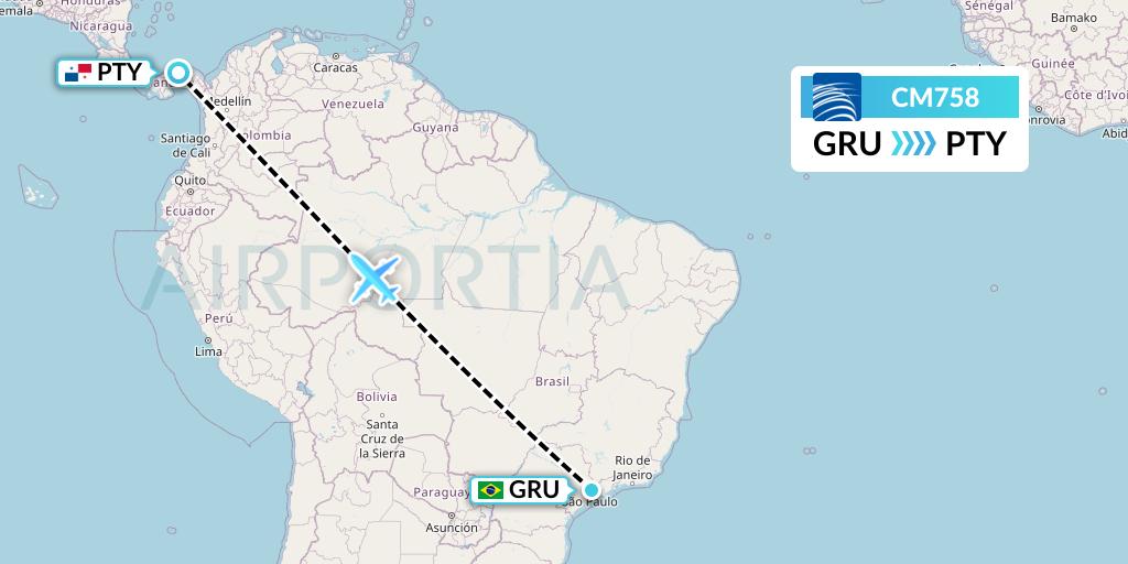 CM758 Copa Airlines Flight Map: Sao Paulo to Panama City