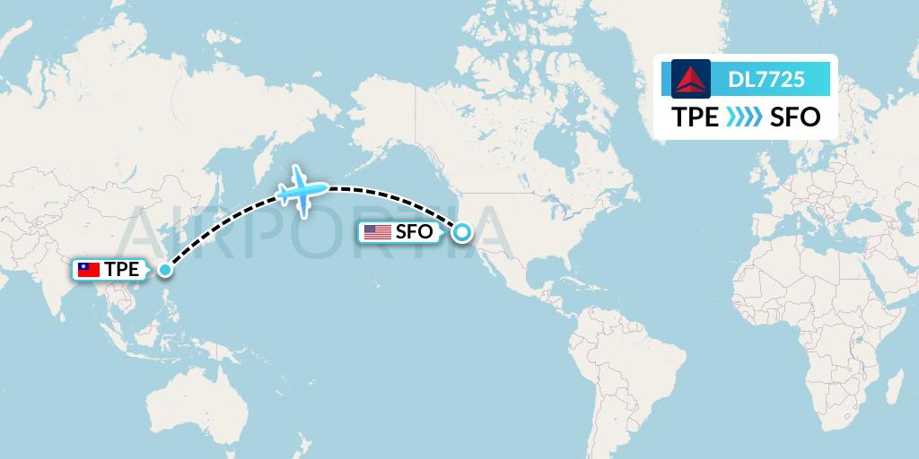 DL7725 Delta Air Lines Flight Map: Taipei to San Francisco