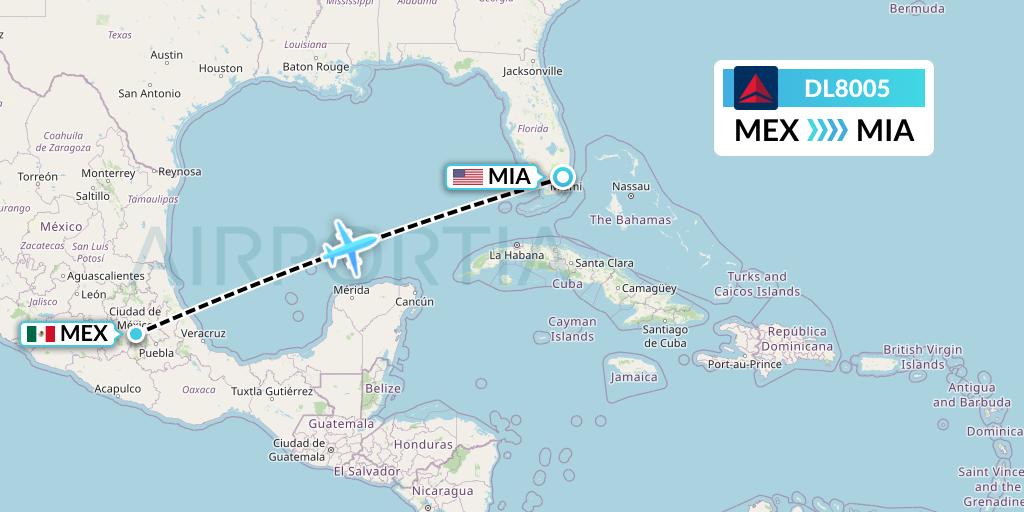 DL8005 Delta Air Lines Flight Map: Mexico City to Miami