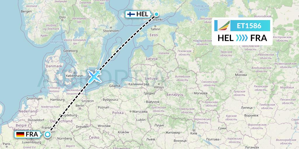 ET1586 Ethiopian Airlines Flight Map: Helsinki to Frankfurt