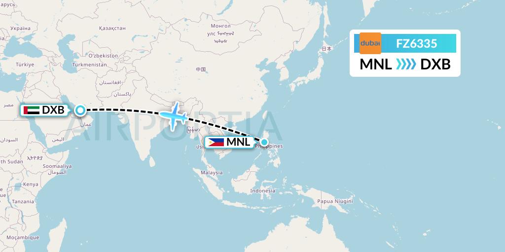 FZ6335 FlyDubai Flight Map: Manila to Dubai