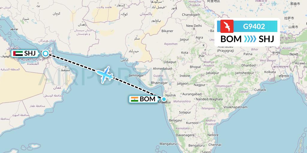 G9402 Air Arabia Flight Map: Mumbai to Sharjah