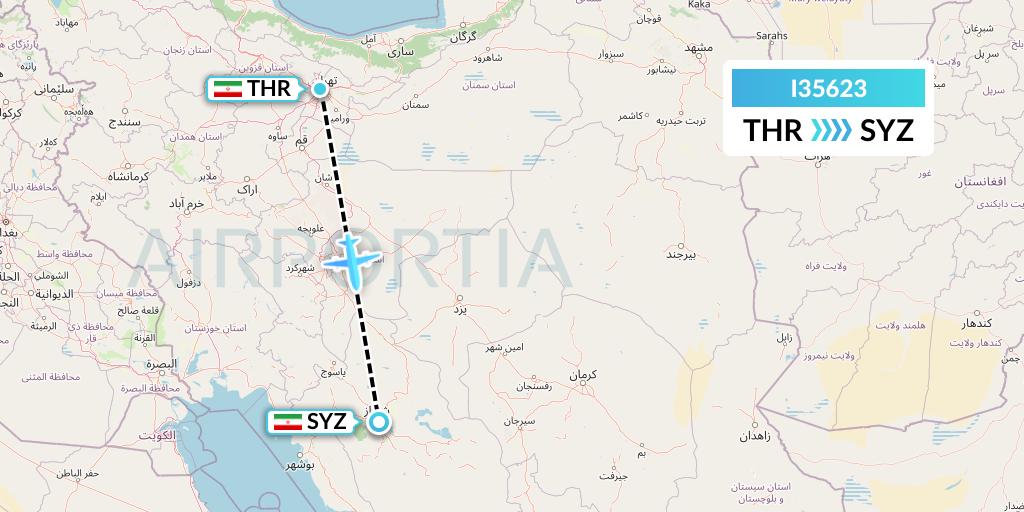 I35623 ATA Airlines Flight Map: Tehran to Shiraz