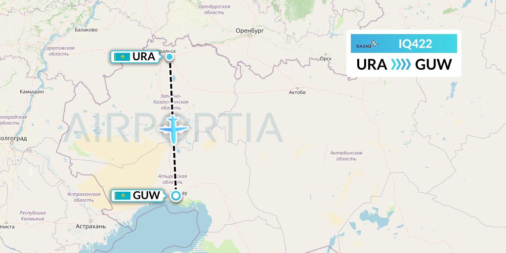 IQ422 Qazaq Air Flight Map: Oral to Atyrau
